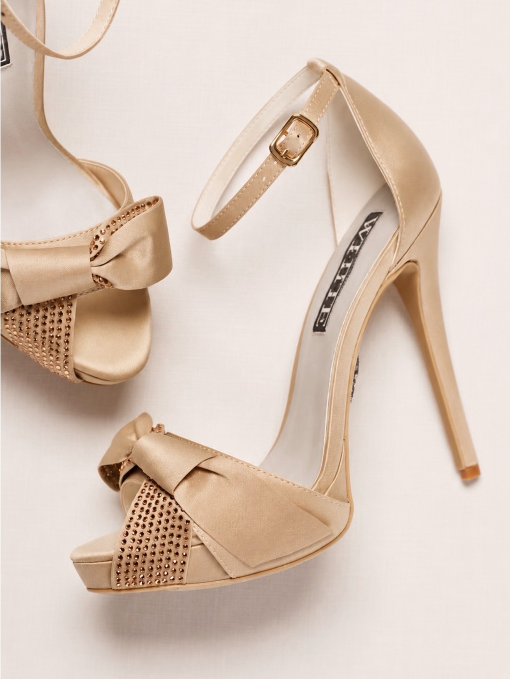 White by Vera Wang Champagne Bow Peep-Toe Ankle-Strap Heels